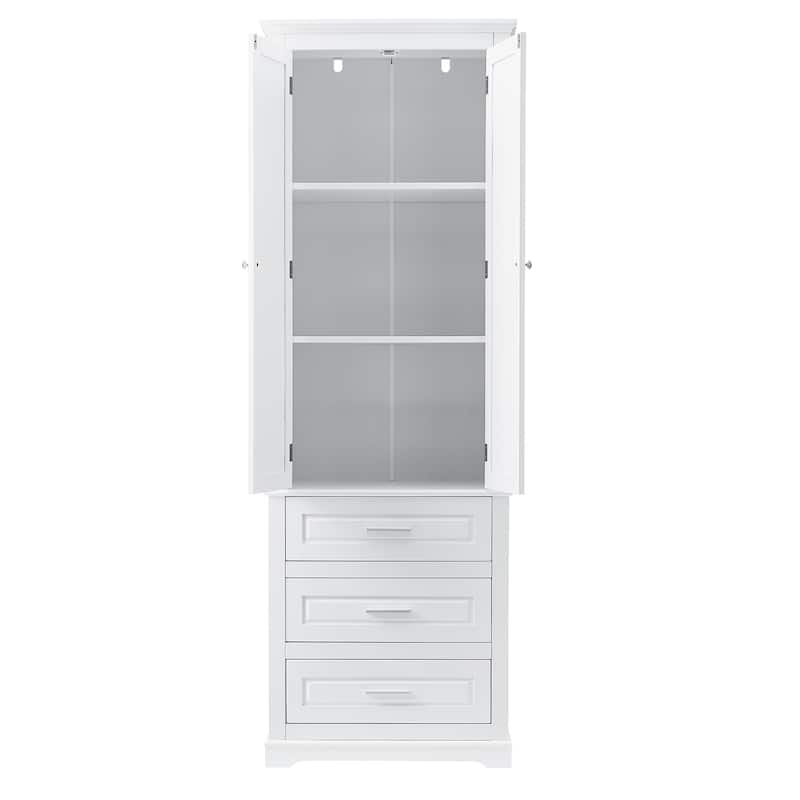 Double Door Bathroom Storage Cabinet Tall Bathroom Storage Cabinet with 3 Drawers Moisture-Resistant Cabinet