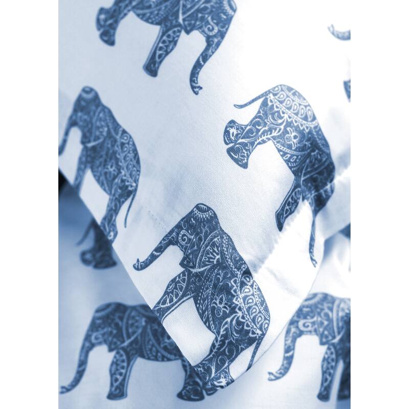 Printed Design Cotton Collection 400 Thread Count Elephants Printeded Duvet Set - 4 Color