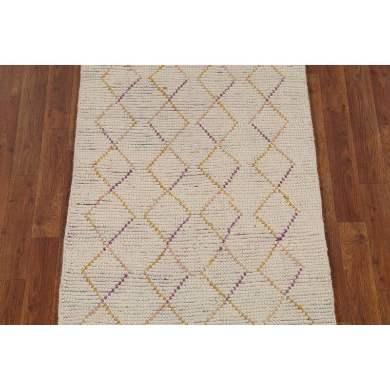 All-Over Trellis Moroccan Oriental Runner Rug Handmade Wool Carpet - 2'6"x 12'7"