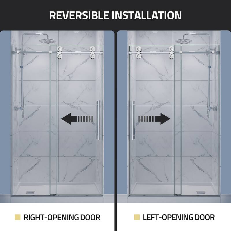 ANZZI Series 44 to 48 in. x 76 in. Frameless Shower Door with Sliding with Tsunami Guard Tempered Clear Glass