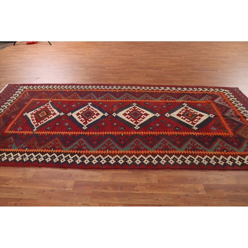 Kilim Qashqai Persian Vintage Rug Flatweave Wool Carpet - 4'10"x 11'3"