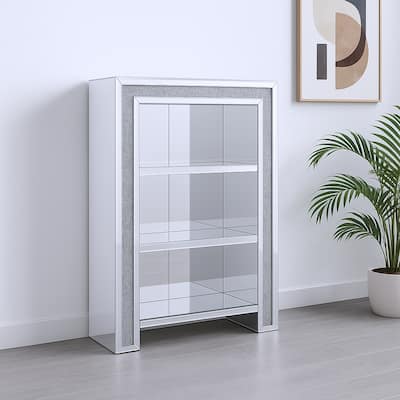 HomeRoots 47" Silver And Clear Mirrored Glass And Faux Crystal Bling Accent Cabinet