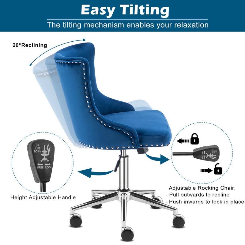 VINGLI Pink Velvet Office Chair with Wheels