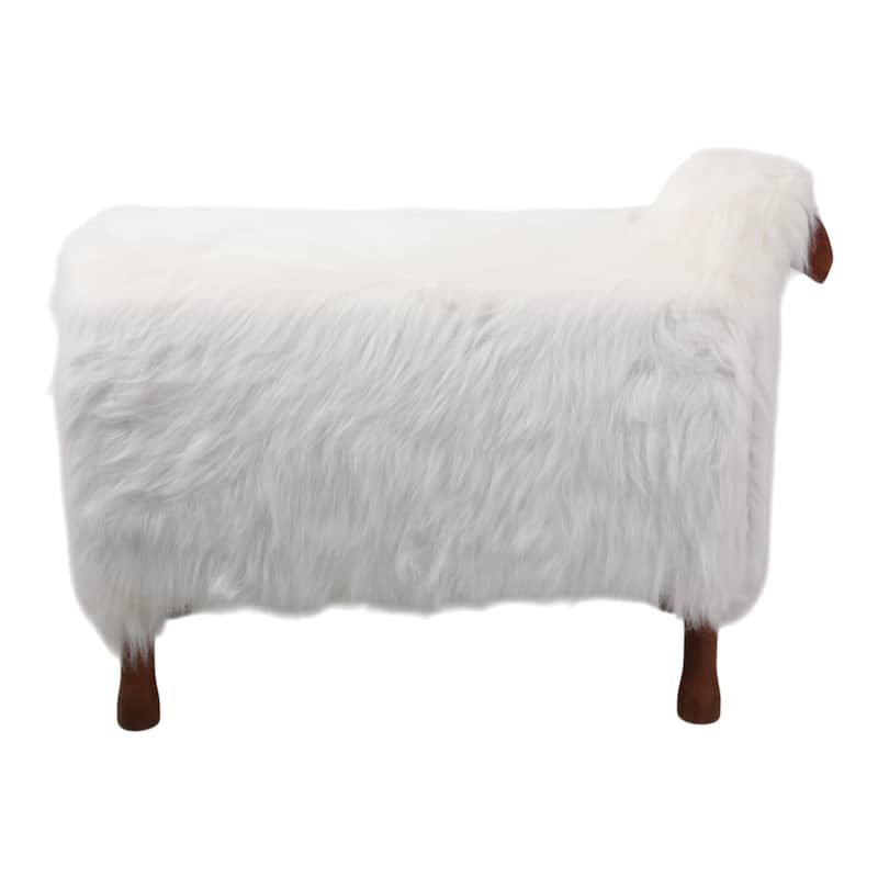 Faux Fur Wood Decorative Figurine Fuzzy Sheep Accent with Casual Style - 45" x 17.75" x 32.75"