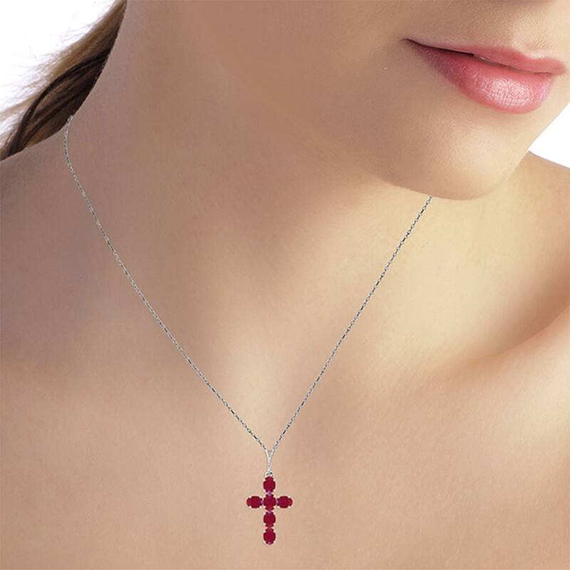 1.5 Carat 14K Solid Gold Cross Gemstone Necklace Natural Ruby