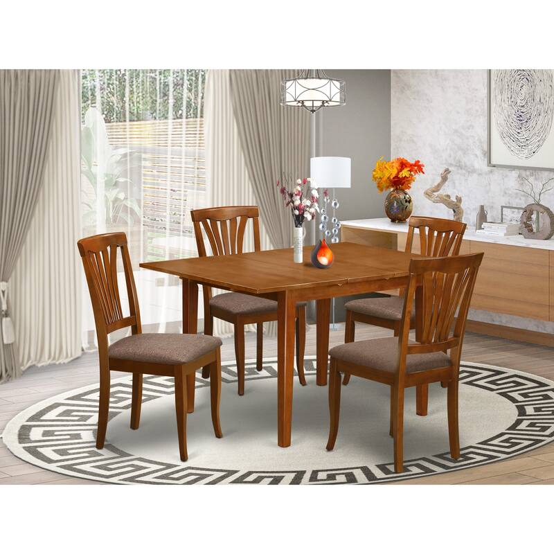 East West Furniture 5 Piece Kitchen Table Set- a Rectangle Dining Room Table and 4 Kitchen Chairs, Saddle Brown (Seat Options) - MLAV5-SBR-C