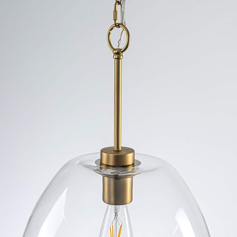 1-Light 14.6" Modern Brushed Brass Bell-Shaped Dome Clear Glass Pendant Light for Kitchen Island