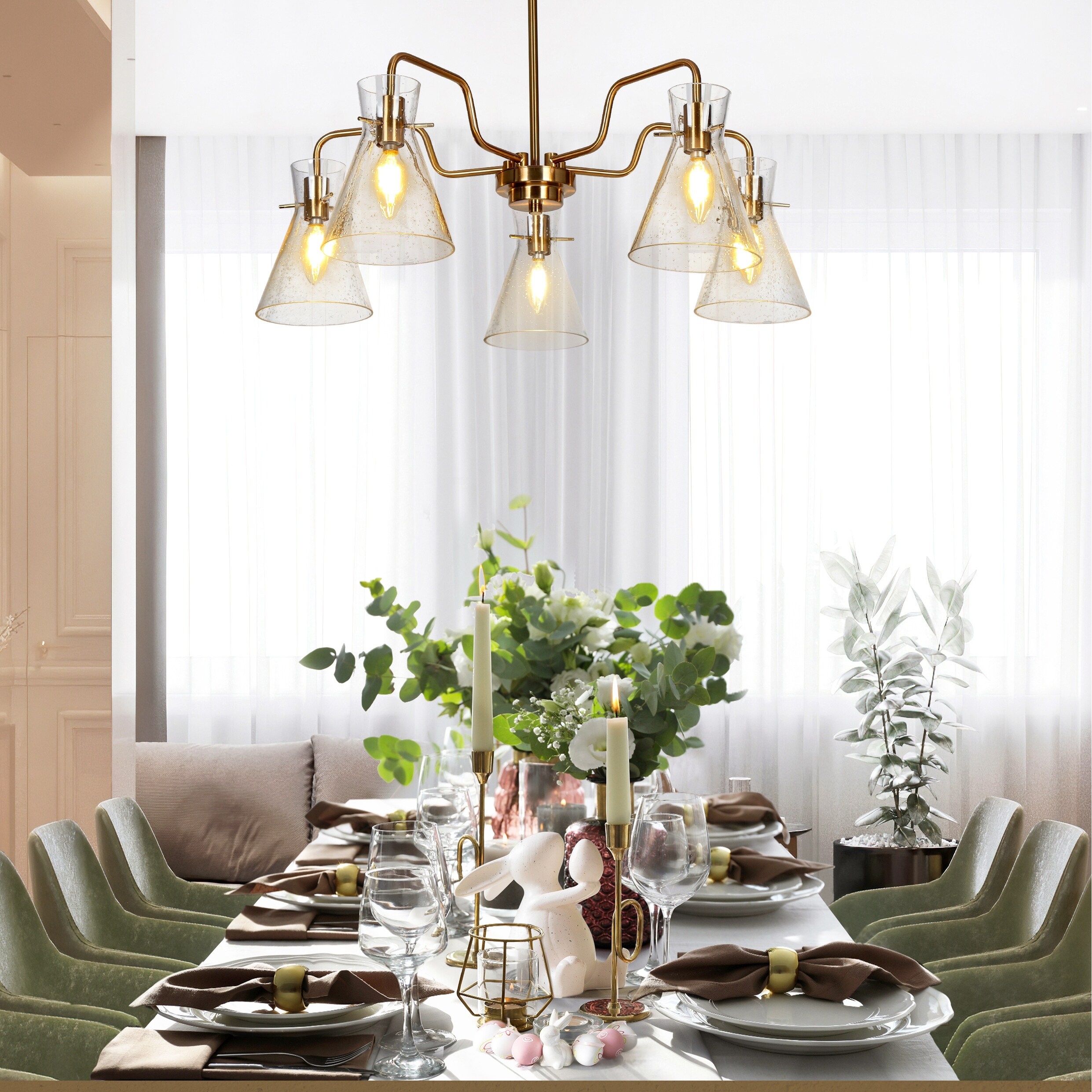 Liniya Modern Glam 5-Light Electroplated Brass Chandelier Seeded