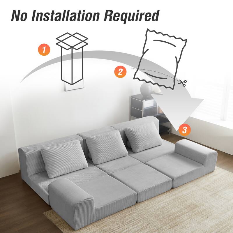 108" Corduroy Upholstered Modular Oversized 3-Seater Convertible Comfy Compressed Sofa