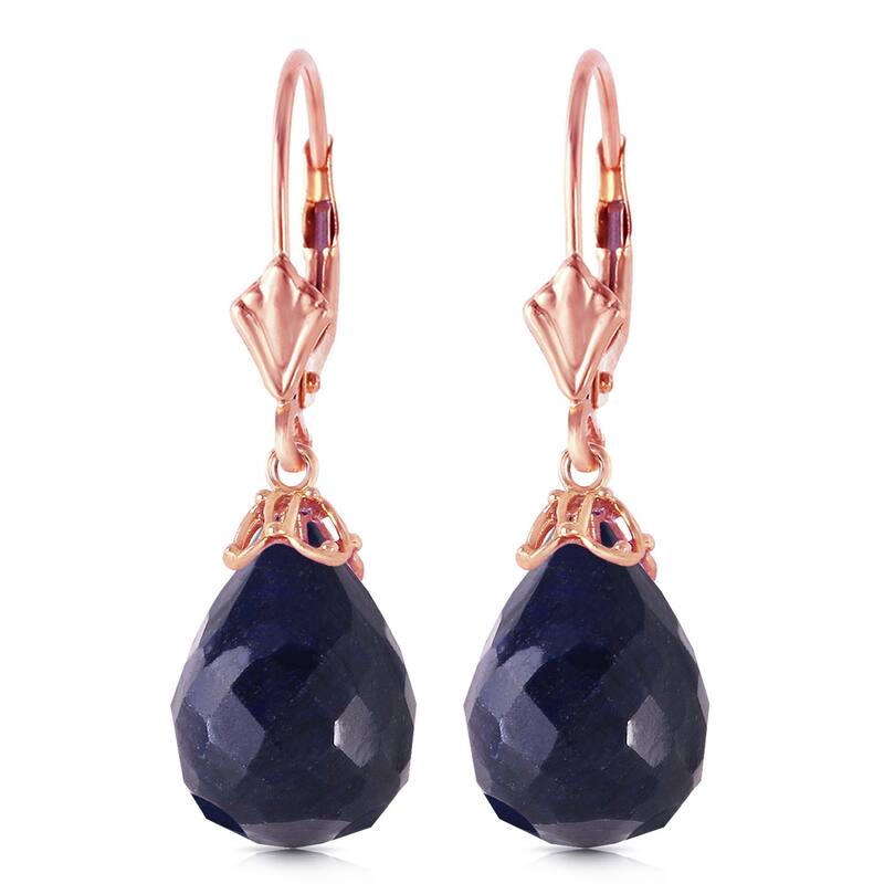 14K Solid Gold Leverback Gemstone Earrings Briolette Natural Sapphire - Rose