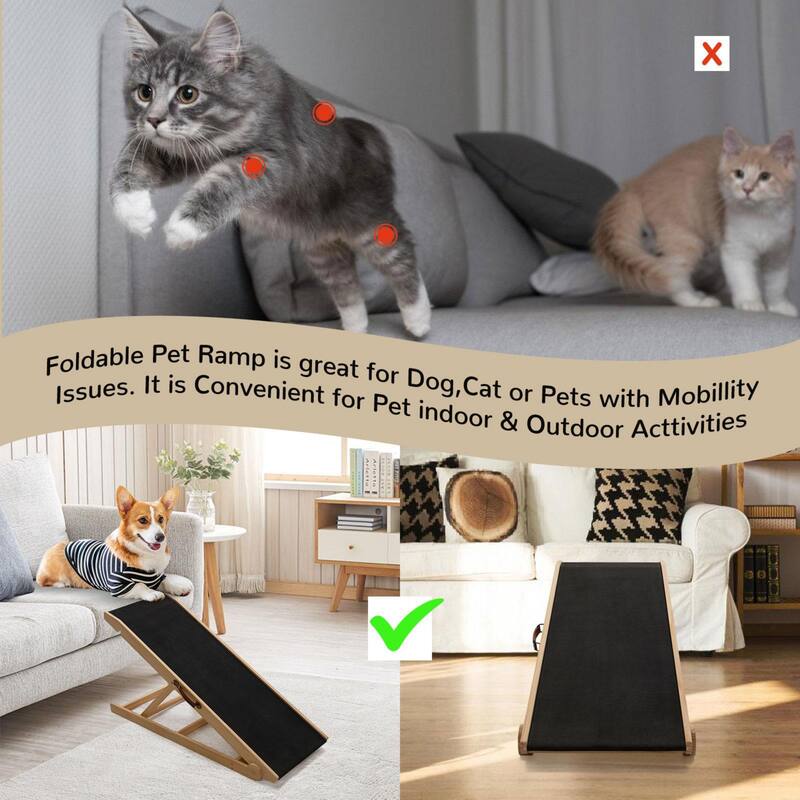 DoCred Folding Non-Slip Rubber Mat Wooden Dog Ramp For High Bed