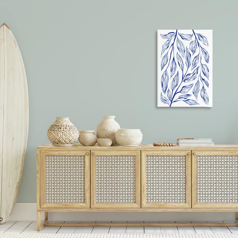 Stupell Simple Blue Leaves on White Canvas Wall Art Design By Martina Pavlova