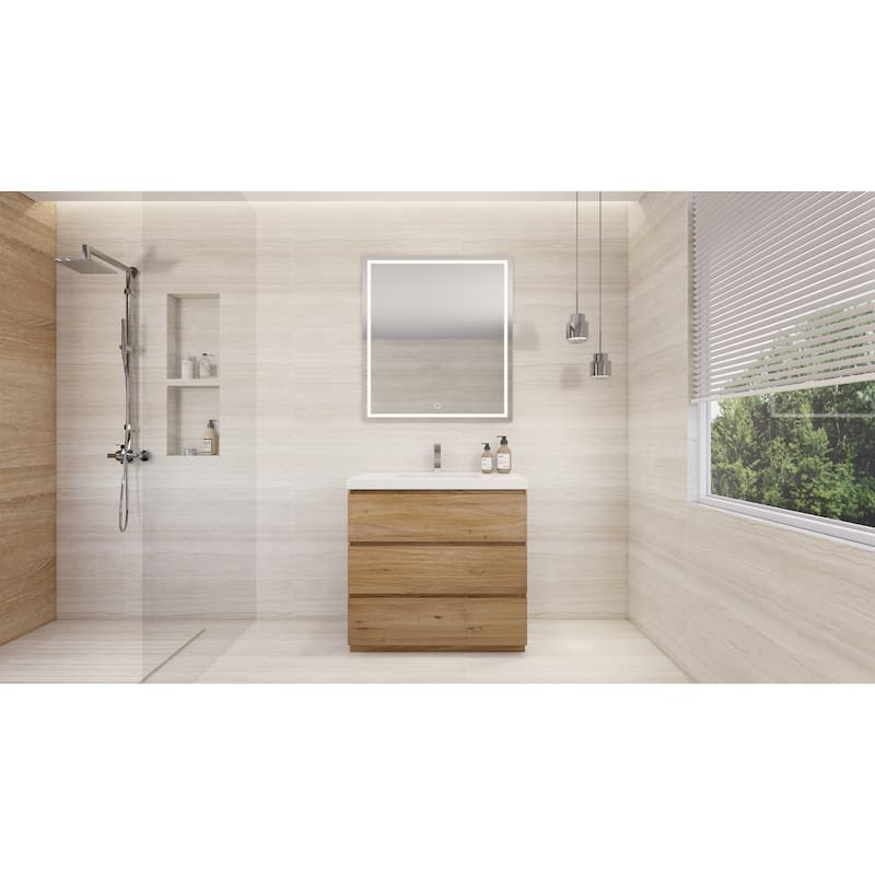 Angeles 36" freestanding bath vanity with single basin reinforced acrylic top. - 36 - Natural Oak