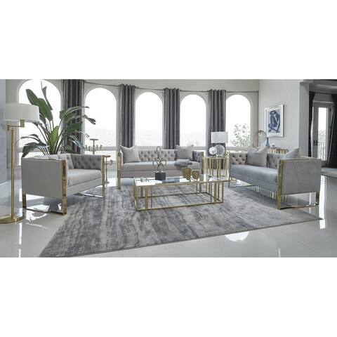 Tianna Grey and Gold 3-Piece Tuxedo Arms Living Room Set