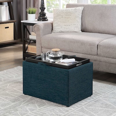 Storage Ottoman with Reversible Tray - Upholstered Accent Furniture with Storage Compartment and Serving Top for Any Room