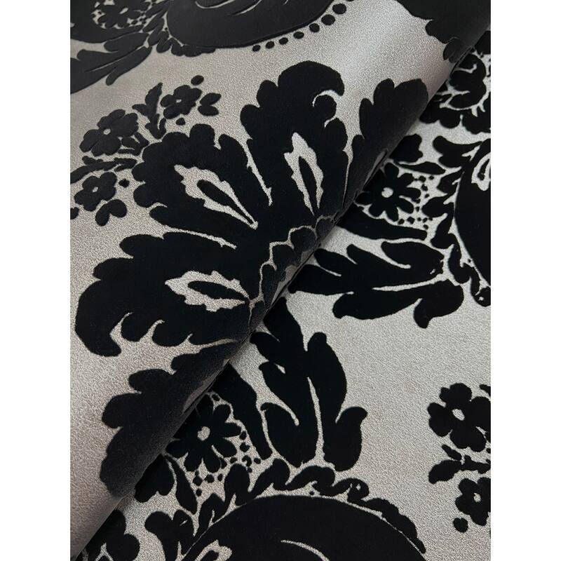 A-Street Prints Shadow Black Flocked Damask Wallpaper