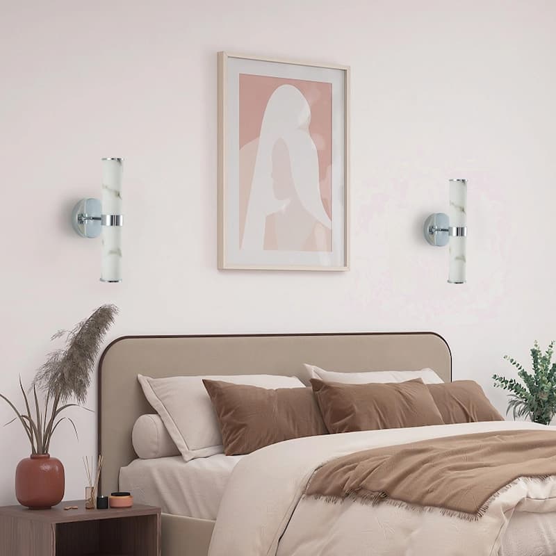 Resin Imitation Marble Wall Sconce, Set of 2 - Modern Vertical Light Fixture (Indoor Use Only)
