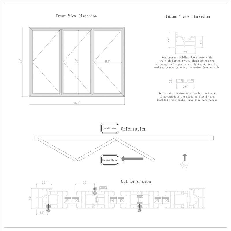 KaMic 108" x 80" 3 Panels Aluminum Folding Doors in Black, Folded Out from Right to Left Model #: FD3PBK10880-RL