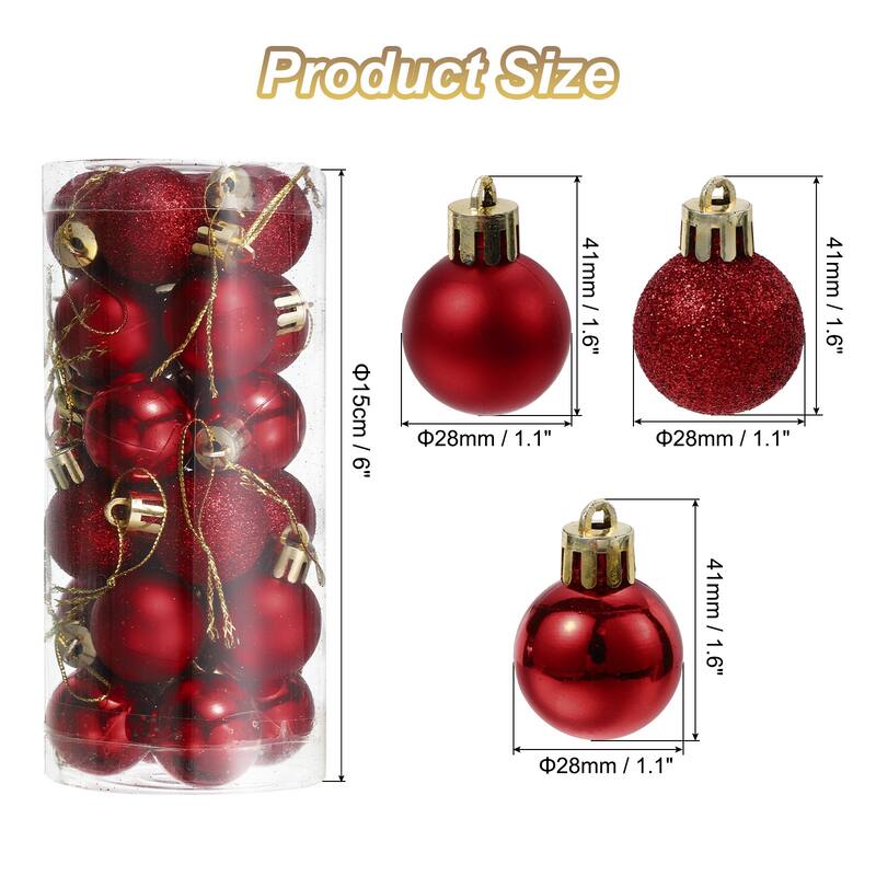 24Pcs 1.1" Christmas Balls Ornaments Shatterproof Hanging Balls Set - Wine Red