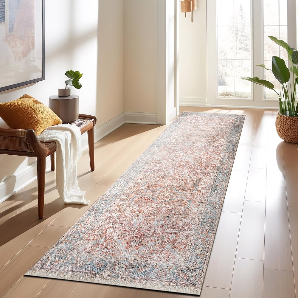 World Rug Gallery Vintage Distressed Machine Washable Area Rug