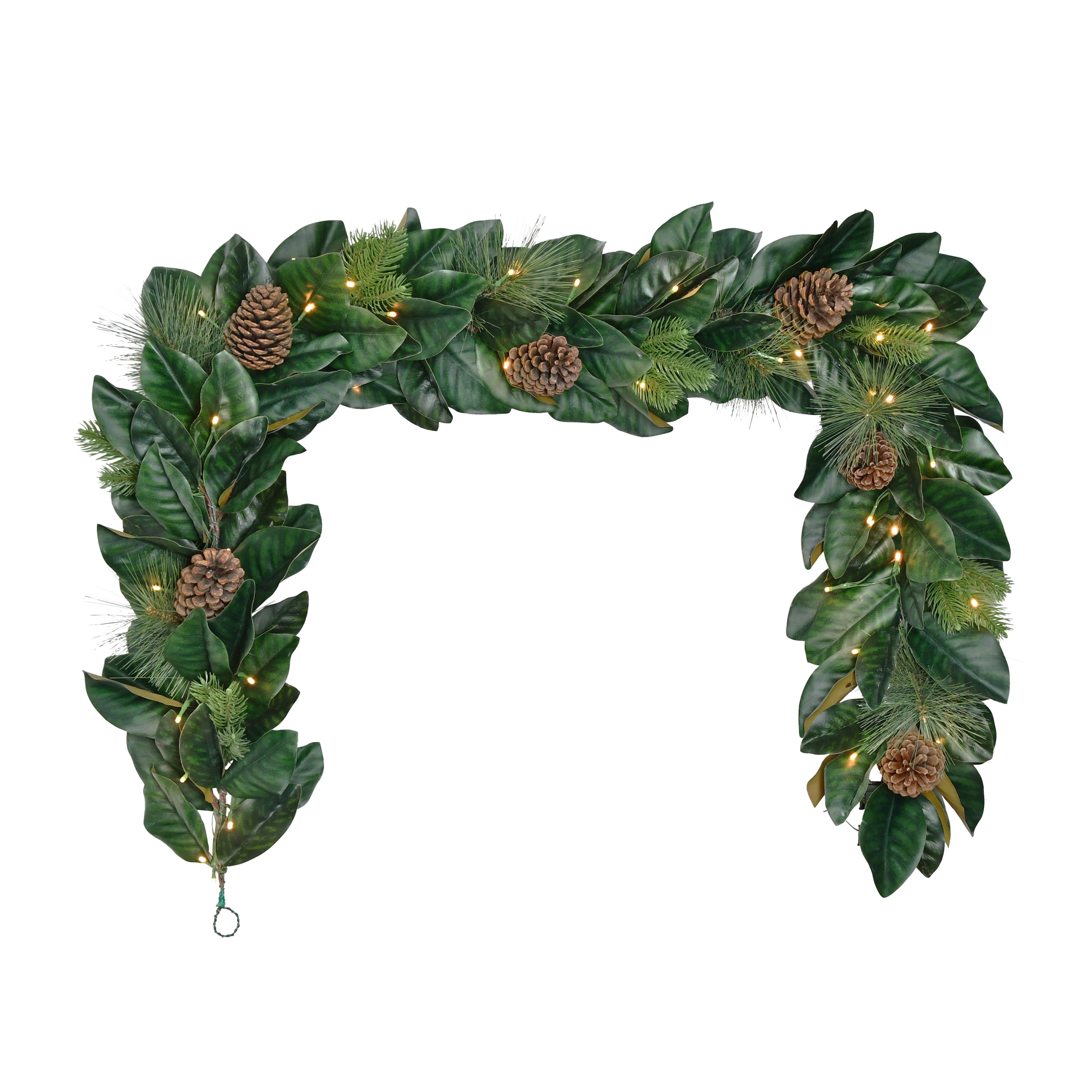 Puleo International 6 ft. x 9 in. Pre-Lit Magnolia Artificial Garland - Green