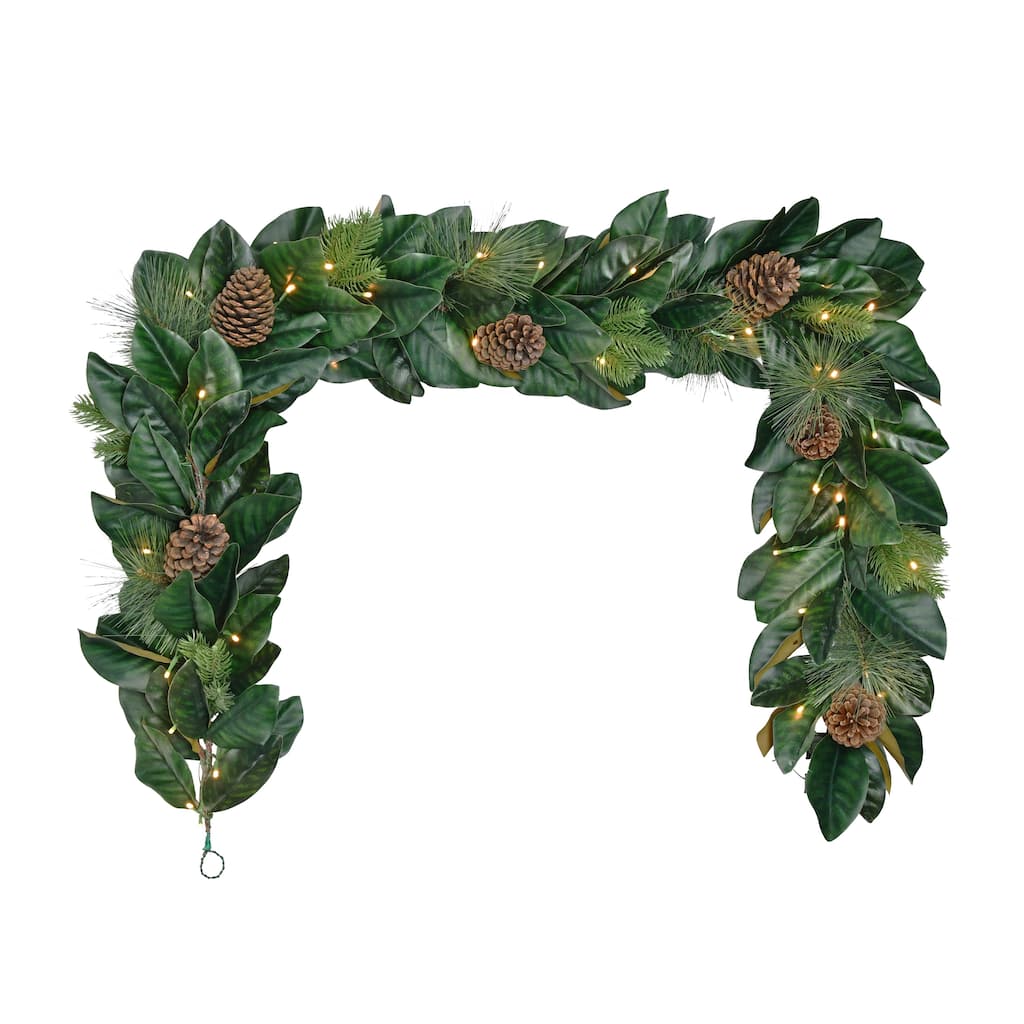 Puleo International 6 ft. x 9 in. Pre-Lit Magnolia Artificial Garland