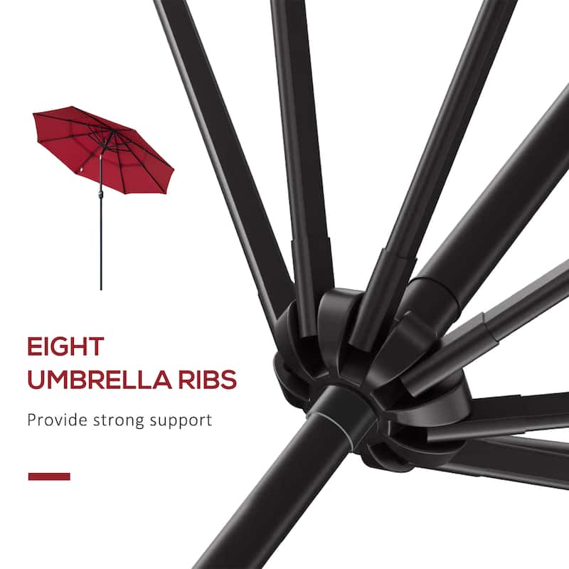 9FT 3 Tiers Patio Umbrella Outdoor Market Umbrella with Crank, Push Button Tilt for Deck, Backyard and Lawn, Wine Red