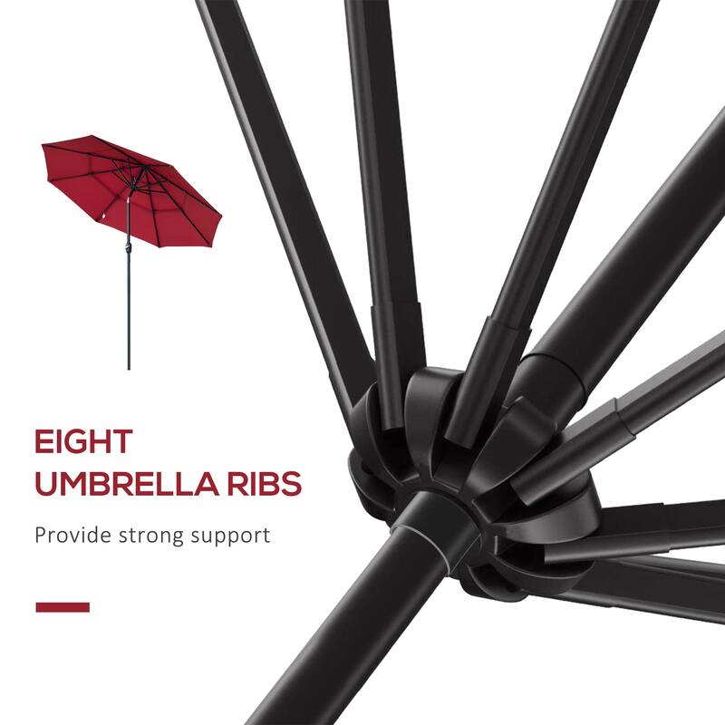 9FT 3 Tiers Patio Umbrella Outdoor Market Umbrella with Crank
