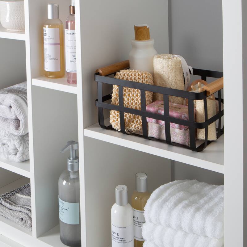 Simplify Rectangular Metal Basket with Bamboo Handles