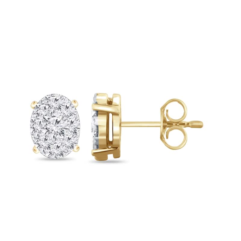 Auriya 14k Gold 1/4ctw Oval Pave Diamond Stud Earrings (H-I, I1-I2) - Yellow
