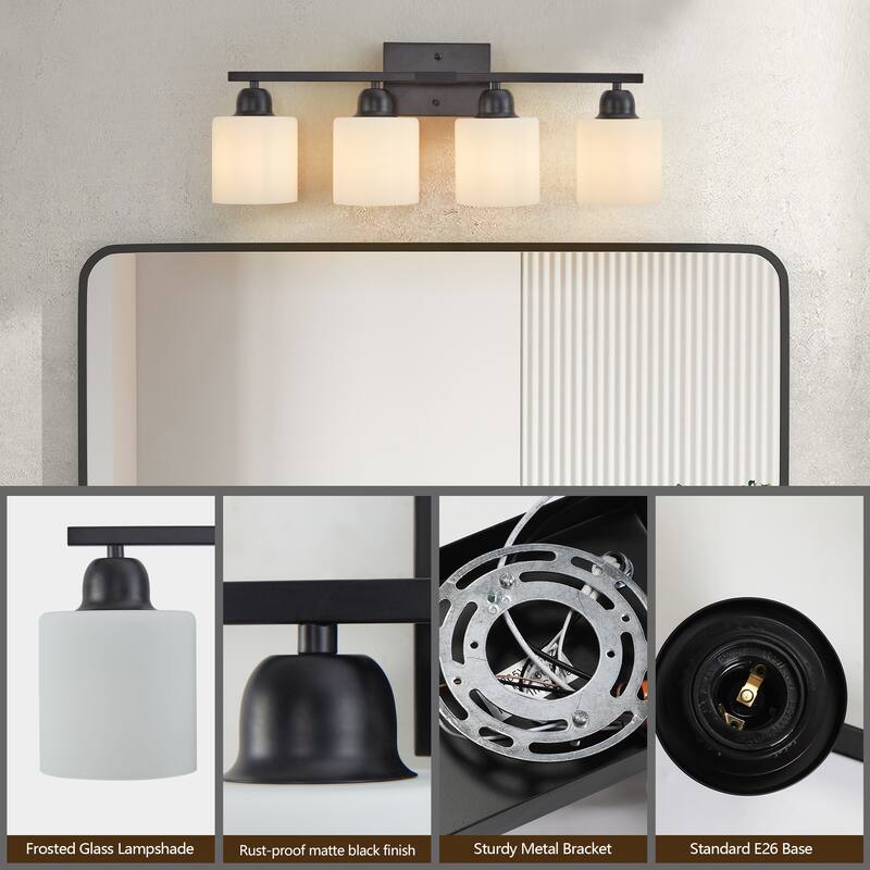 Bathroom Light Fixtures, 4-Light Modern Vanity Light Over Mirror, Wall Sconces with Frosted Glass Shades(Bulbs Not Included)