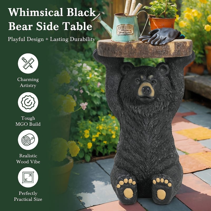 Black Bear Side Table Pedestal End Table Stool MGO Bear Statue Hand Painted Sculpture