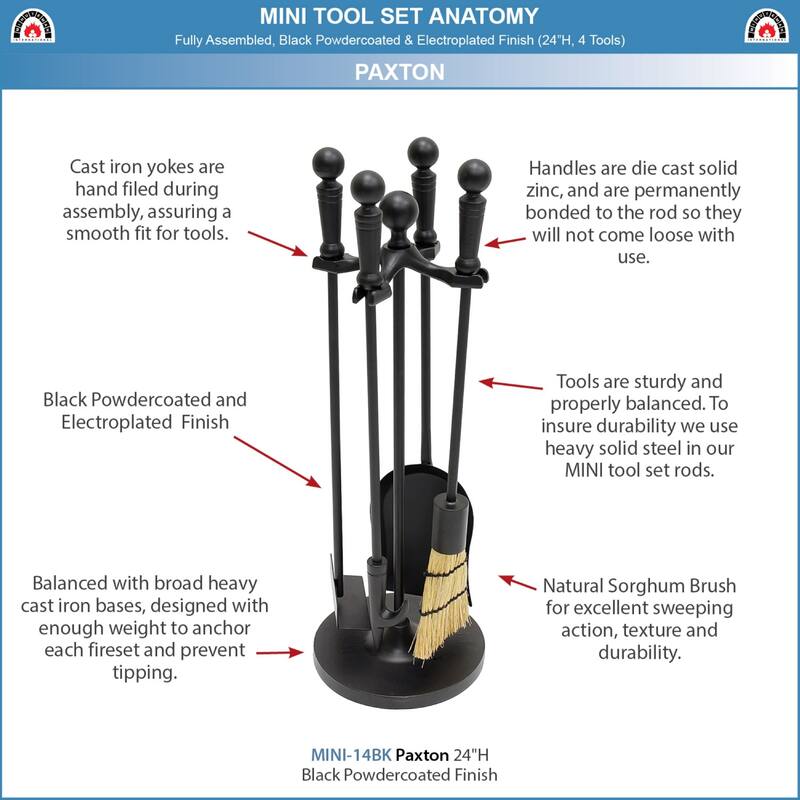 Achla Designs Paxton Set of 5 Mini Fireplace Tools, 22 Inch Tall