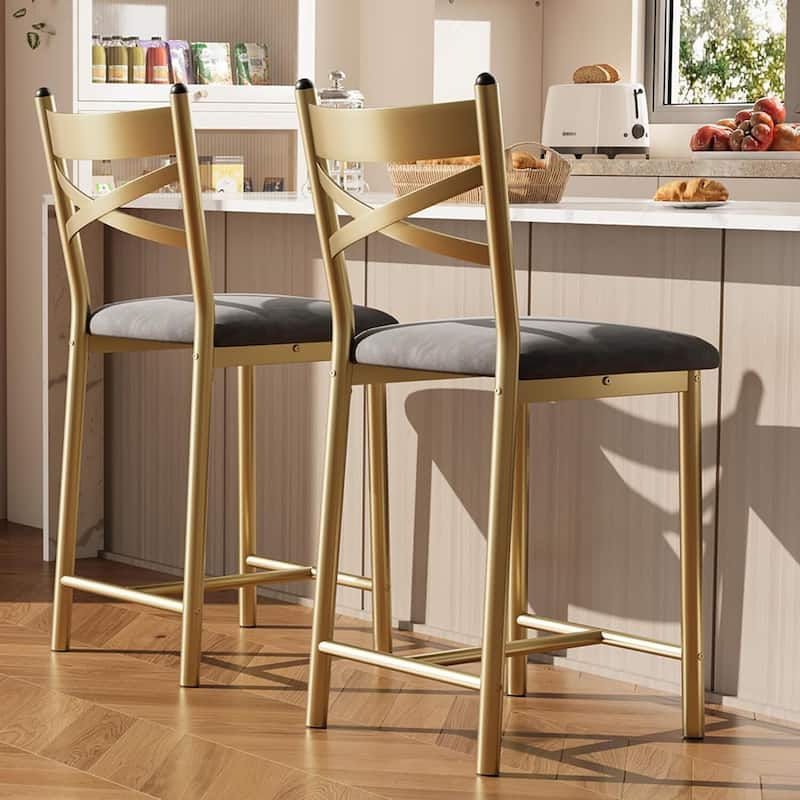 Modern 26" Counte Height Bar Stools for Kitchen Island, Gold - Set of 2