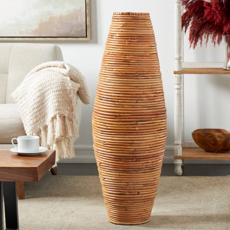 Brown Rattan Handmade Tall Wrapped Decorative Vase - Brown