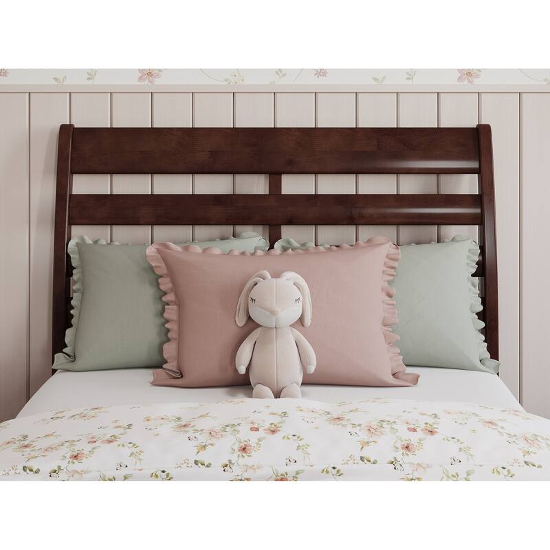 Solid Wood Headboard Twin Size - Walnut Finish, USB Charger, Modern Bedroom Decor