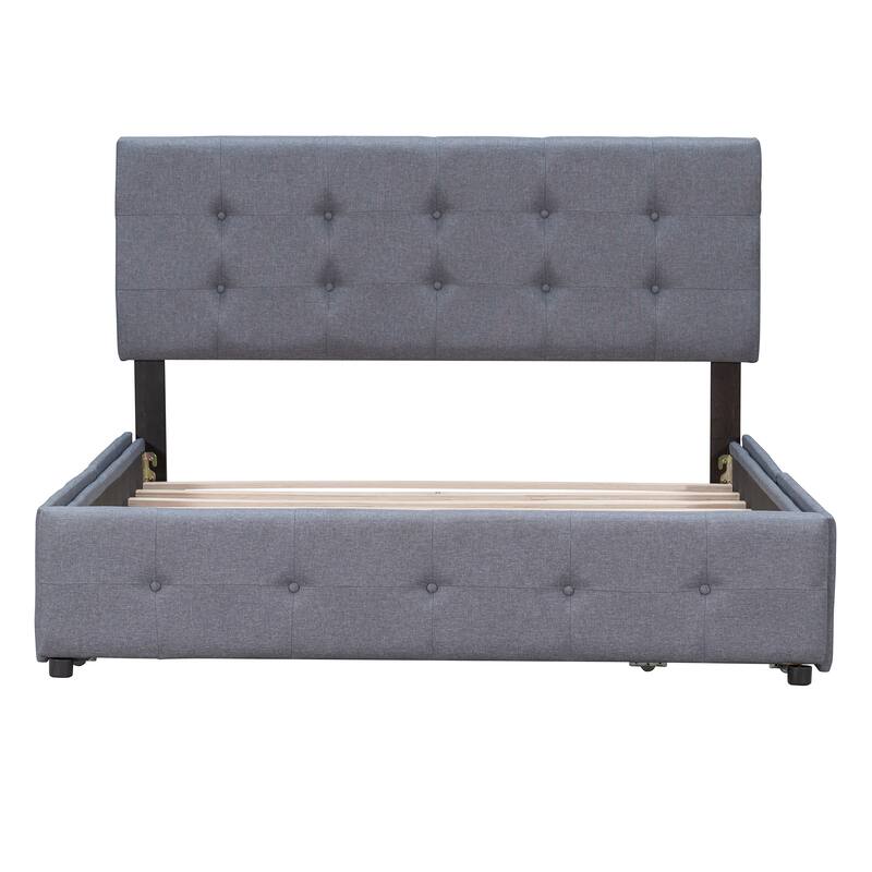 Upholstered Platform Bed with Classic Headboard and 4 Drawers