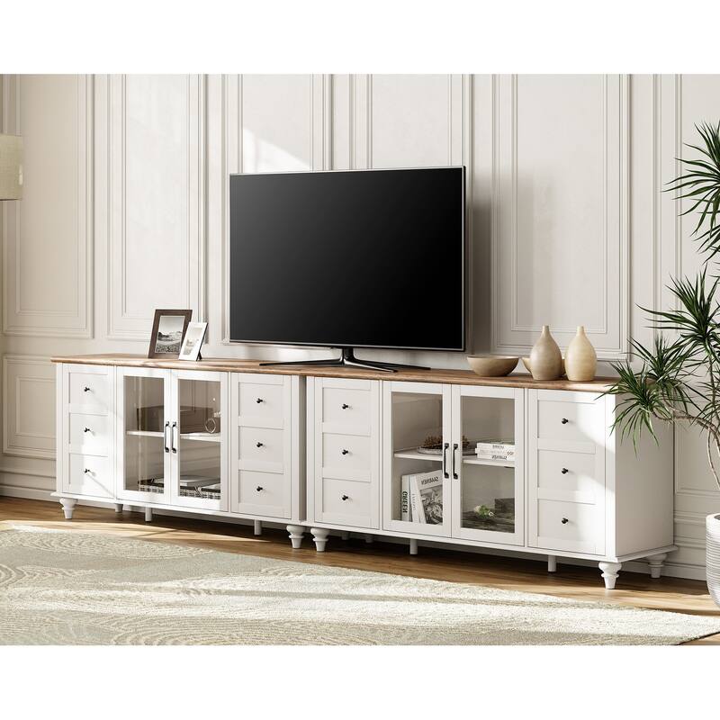 WAMPAT Farmhouse 2 in 1 TV Stand with Storage Cabinet for up to 110" TVs, Modern Entertainment Center Console Table - 115.8''