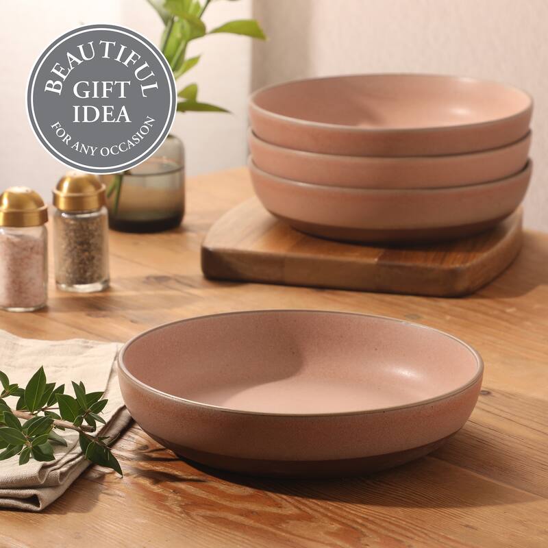 Gibson Elite William Crest 4 Piece Dinner Bowl Set, 8.5" Round Stoneware Reactive Glaze Finish, Large Soup, Pasta & Salad Bowls