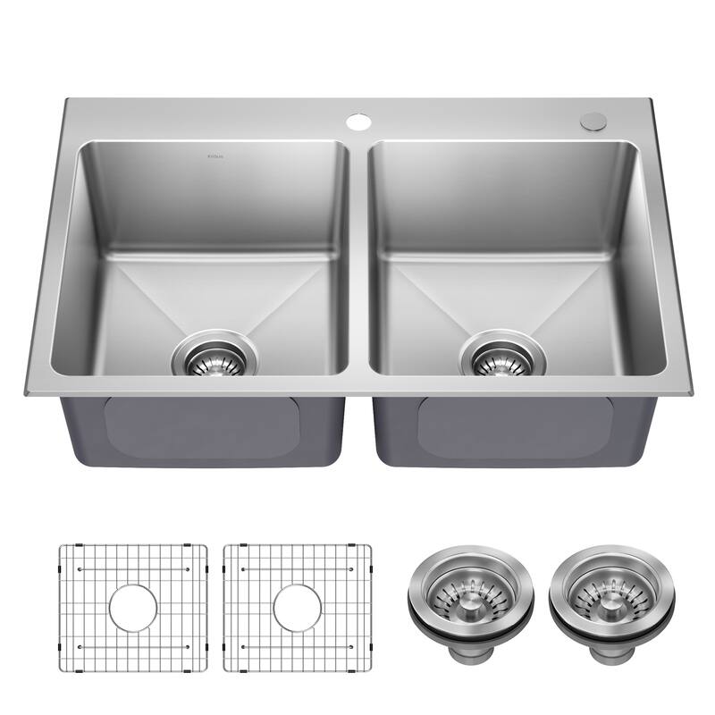 KRAUS Fairlane Drop In Top Mount 18 Gauge Stainless Steel Kitchen Sink