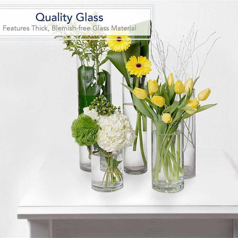 Enova Home Cylinder Shape Clear Flower Glass Vase For Home Garden Decoration