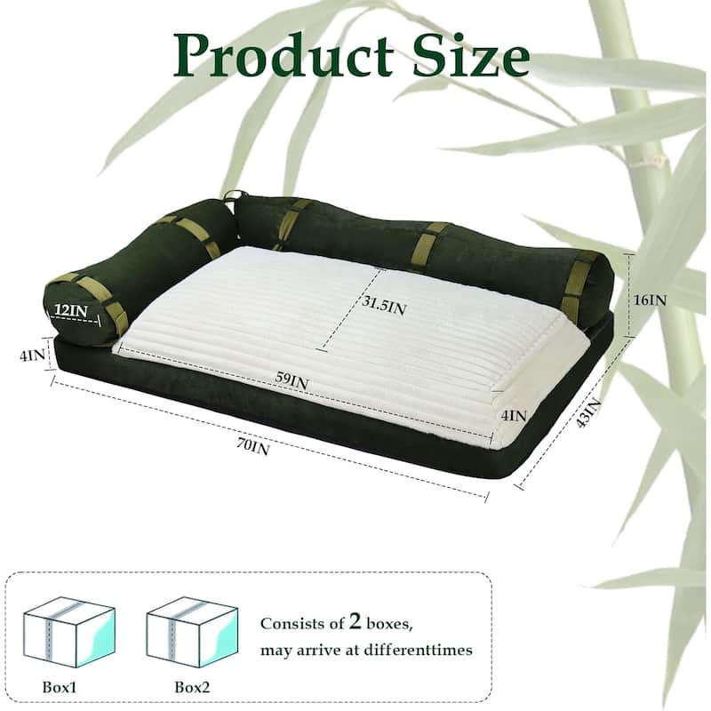 WOWMAX 71 Inch Corduroy Boneless Mattress Couch Floor Sofa Lounge Couch with Armrests Cloud Sectional Sofa