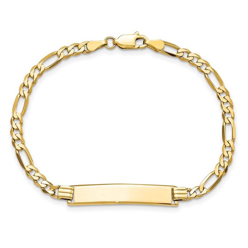 Curata 6.2mm 14k Yellow Gold Engravable Flat Figaro Link ID Bracelet