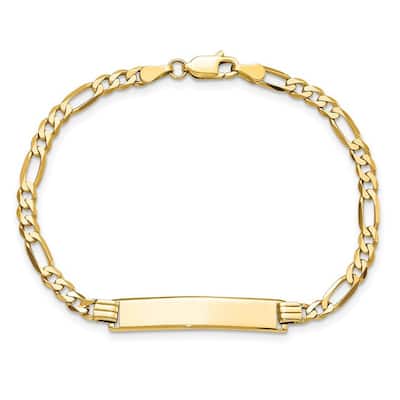 Curata 6.2mm 14k Yellow Gold Engravable Flat Figaro Link ID Bracelet