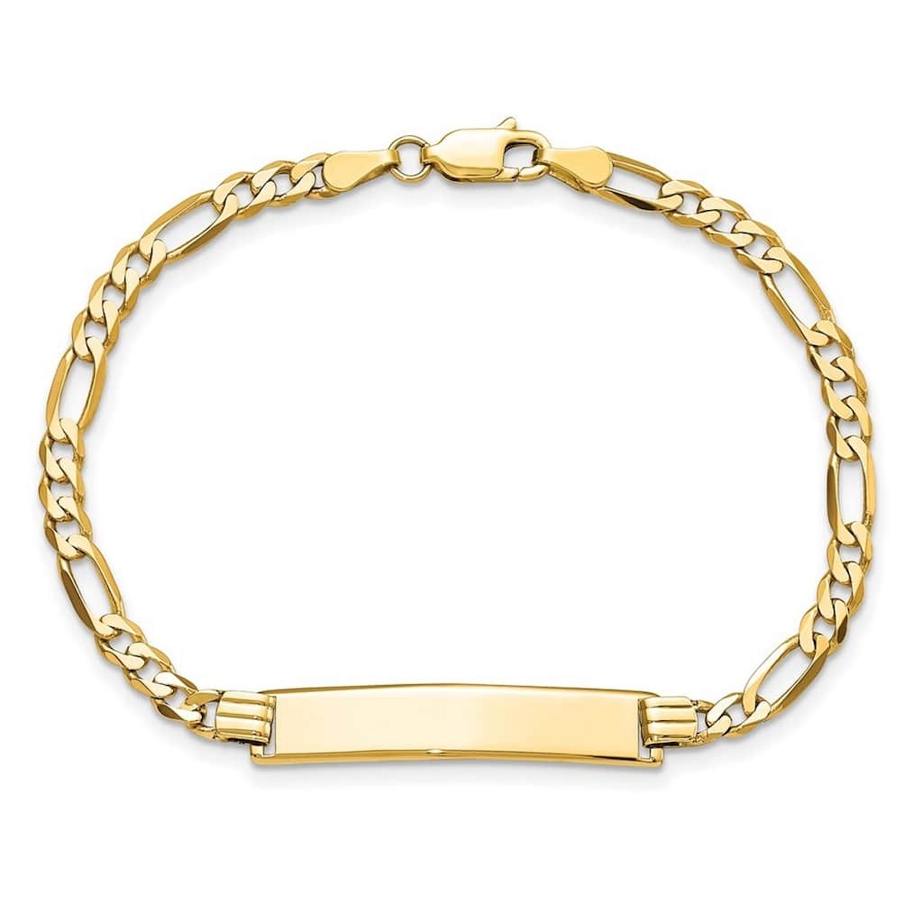Curata 6.2mm 14k Yellow Gold Engravable Flat Figaro Link ID Bracelet
