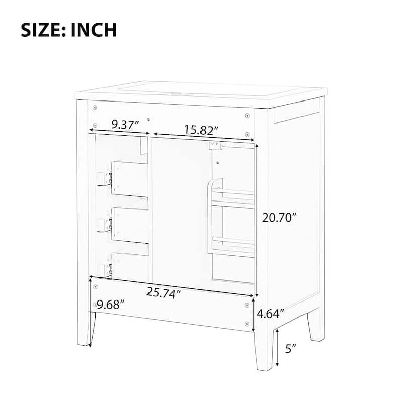30" Solid Bathroom Vanity with Sink Set, Bathroom Cabinet with Drawers