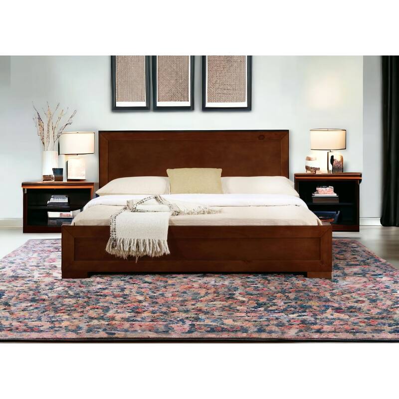 Wood Queen Bed Frame with Headboard and Solid Panel Design