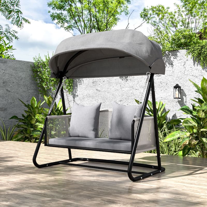 VEIKOUS Outdoor Patio Swing 2-Seat with Adjustable Convertible Canopy, 661 Lbs Capacity Steel Frame - N/A - Grey