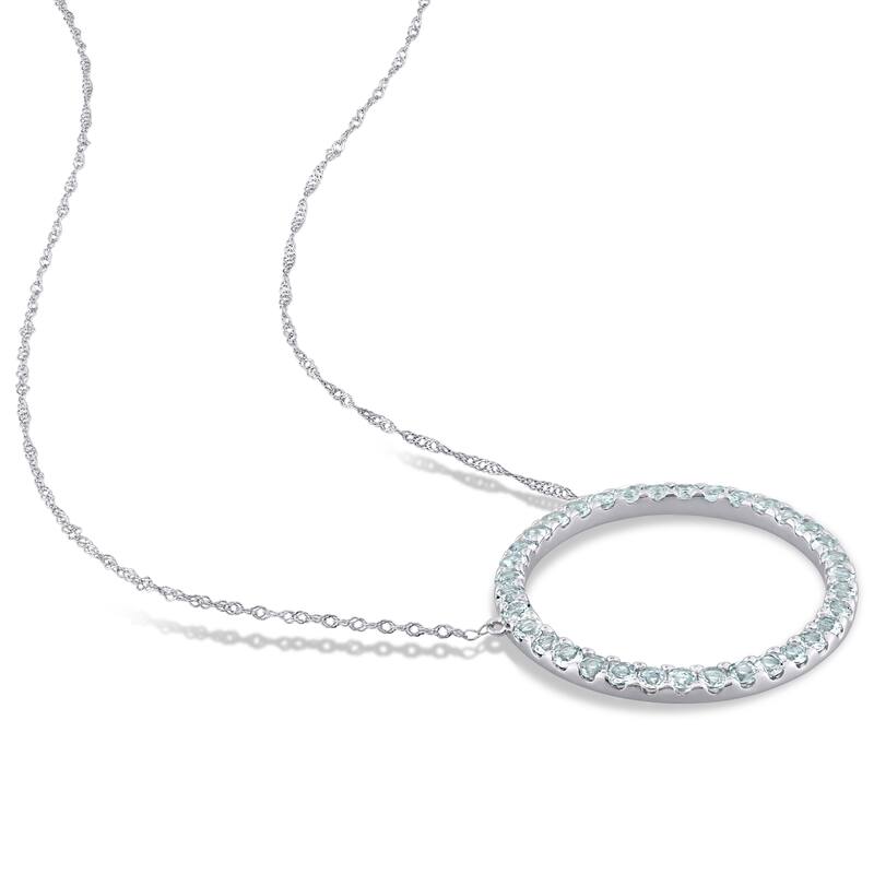 Miadora 10k White Gold Aquamarine Circle of Life Birthstone Necklace - 25.6 mm x 17 inch x 25.6 mm - 25.6 mm x 17 inch x 25.6 mm