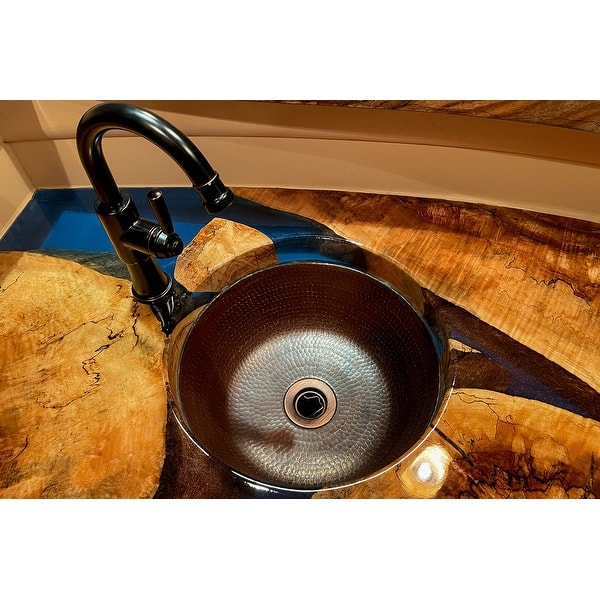 slide 2 of 5, 14-in Round Hammered Copper Bar Sink w/ 2-in Drain Opening (BR14DB2)